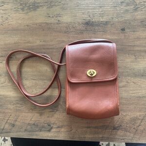 Coach Tan Leather Crossbody Bag with Turn Lock Closure